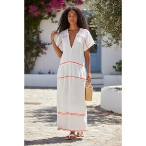 LEMLEM Gauze Cover Up Dress Size S Deep V Neckline Short Sleeves 100% Cotton